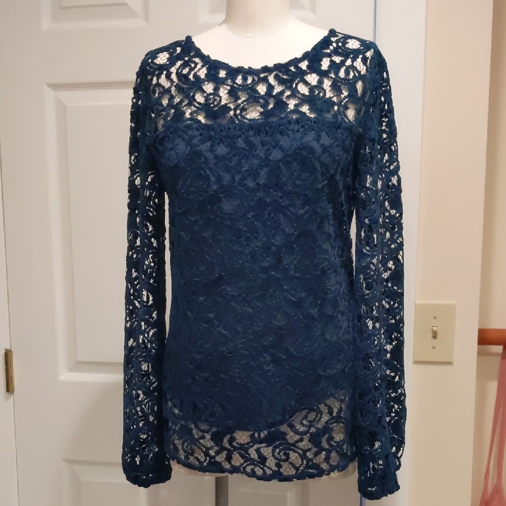 Sundance Dark Blue Velvet Lace Blouse